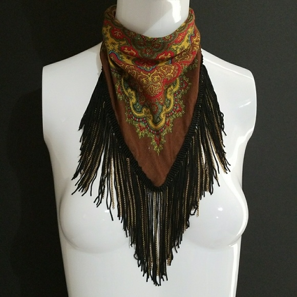 NEW Free People Chase Me Chain Bandana Fringe Scarf Hair Accessory